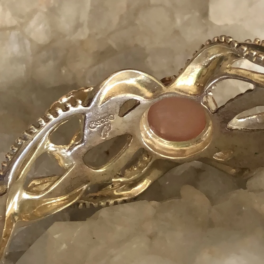 Carolyn Pollack Sterling Silver Genuine Pink Chalcedony Bow Cuff Bracelet Boho